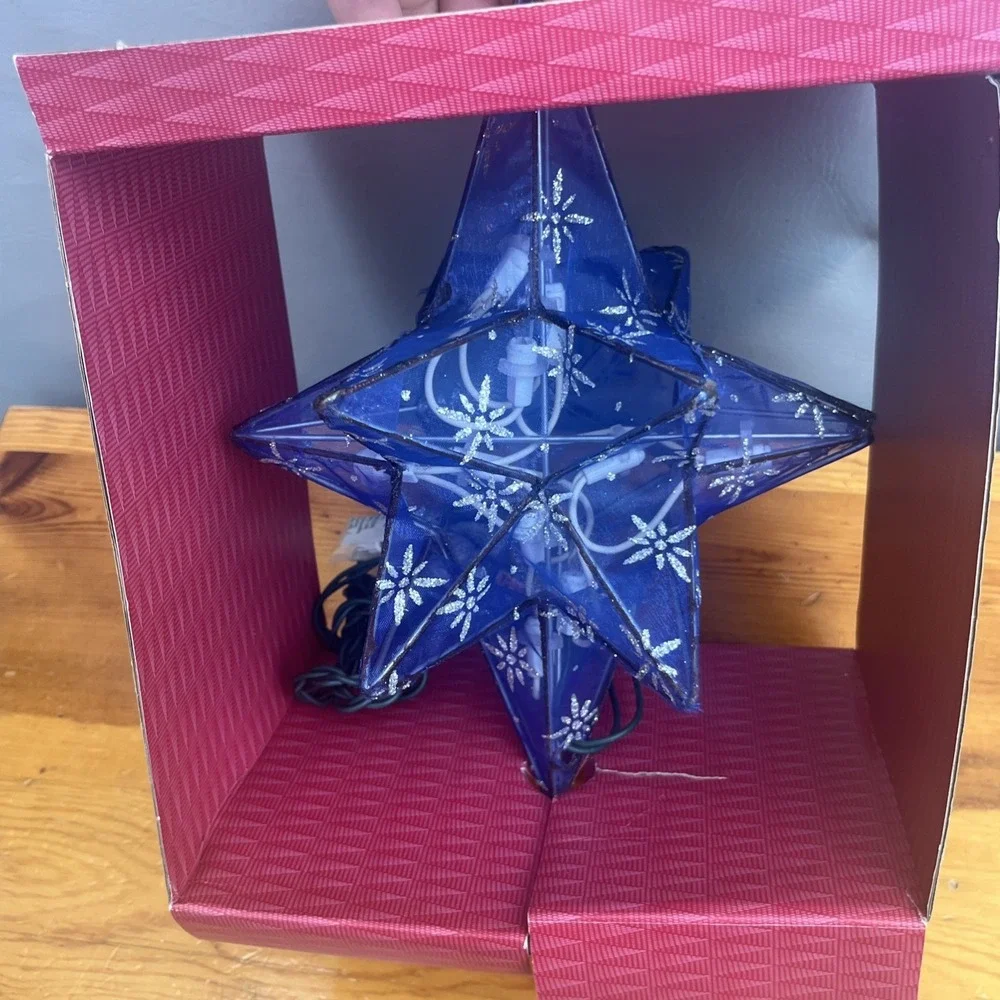 Kmart Vintage Trim a Home Fabric Star Snowflake Tree Topper Blue